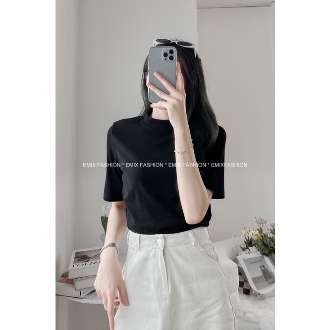Áo thun nữ EMIX, cổ tròn, dáng ôm, tay lỡ, chất thun mềm, freesize dưới 55kg 7006
