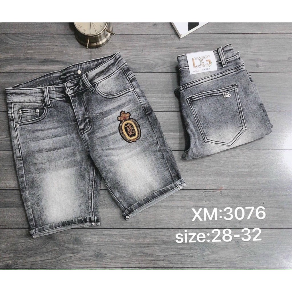 Quần short jean nam màu xám đậm in 3D vẩy sơn rách kiểu cách, chất bò co giãn dày dặn form regular 3075