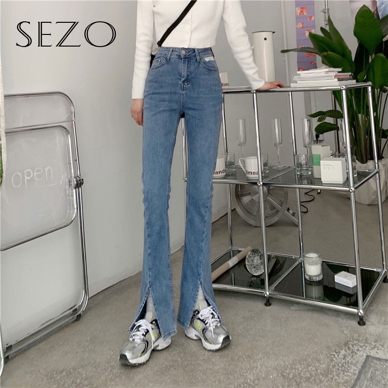 QKOOLE  Quần Jean Dài Eo Cao Vải Mỏng Phong Cách Hàn Quốc Dành Cho Nữ