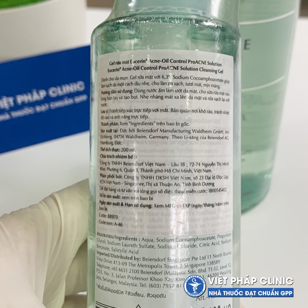 Gel rửa mặt Giảm mụn Eucerin ProAcne Solution Cleansing Gel