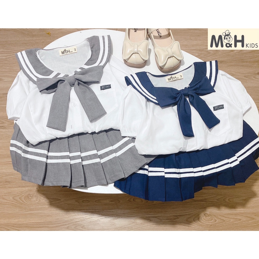 SET53 - Váy bé gái, Set đồng phục nữ sinh kiểu Hàn Quốc cho bé từ 12-25kg, Richkid123