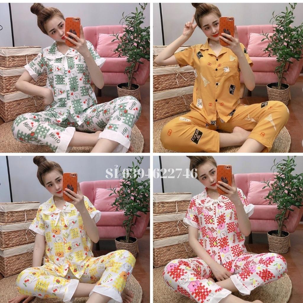 Bộ đồ ngủ nữ mùa hè pijama cộc tay chất lụa họa tiết,Đồ bộ nữ hot 2021 BN21