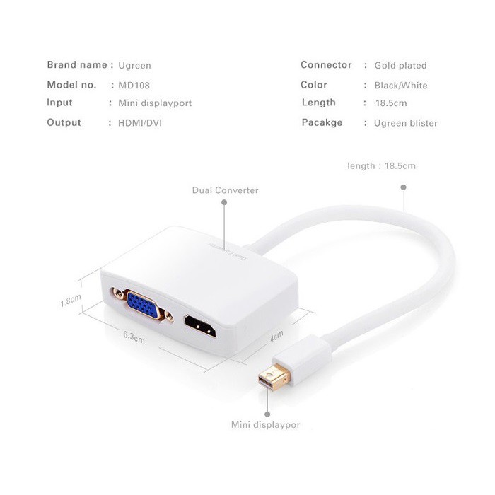 Bộ chuyển Mini Displayport to VGA/HDMI Adapter - Ugreen 10427