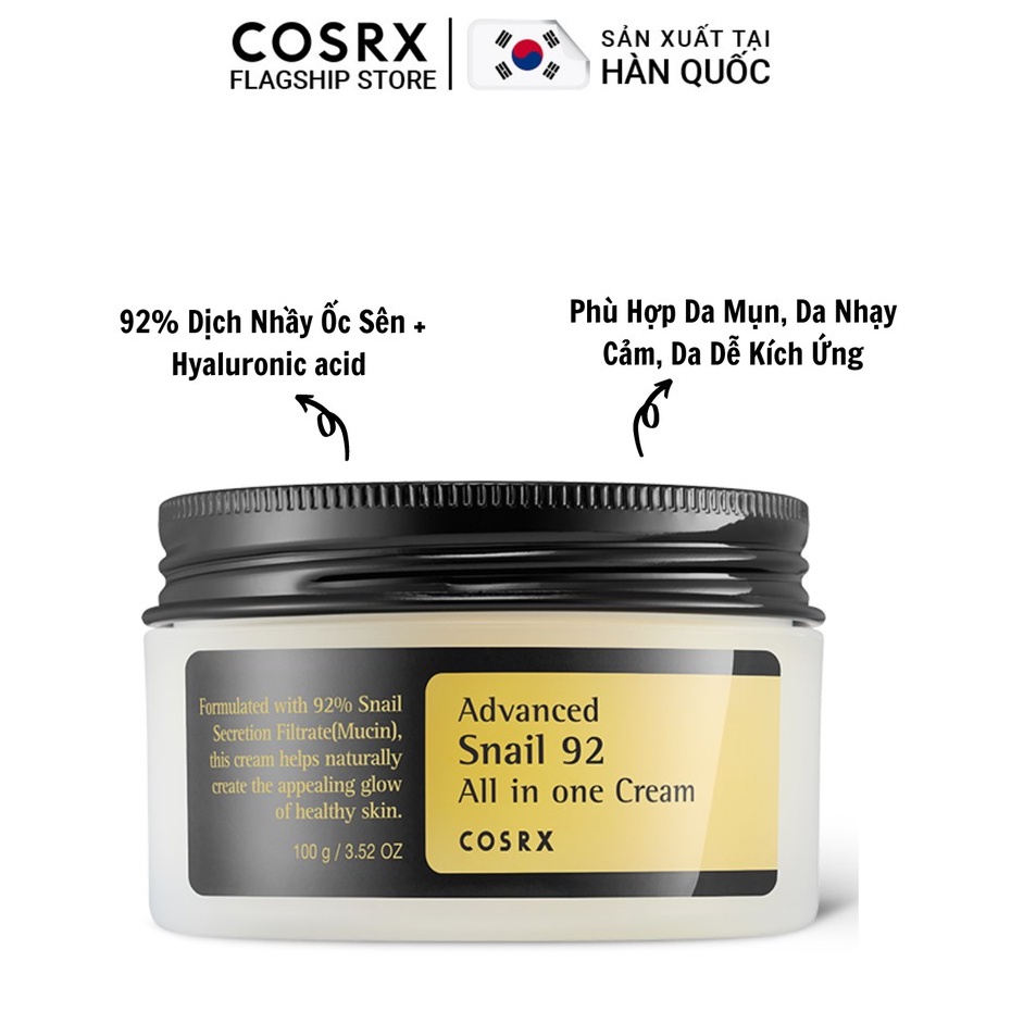 Kem Dưỡng Ẩm Tái Tạo và Phục Hồi Da (92% Ốc Sên) COSRX Advanced Snail 92 All in one Cream 100g