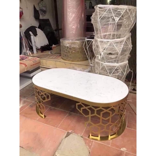 Bàn Sofa, Bàn Trà Bầu Dục Mặt Đá , Khung Sơn Tĩnh Điện Cao Cấp