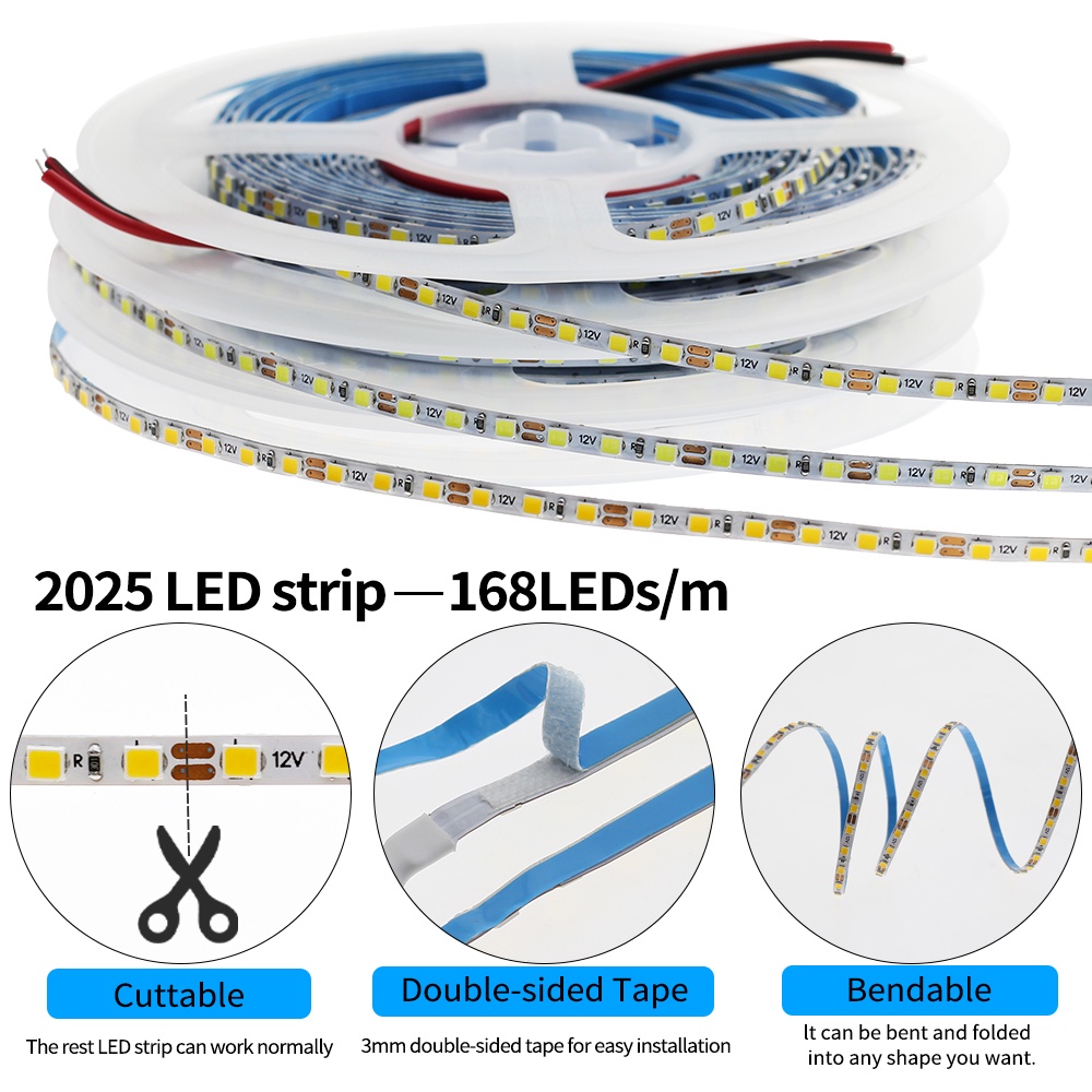 Cuộn Dây Đèn LED 3mm 5M 2025 168 LEDs / m DC12V 3000K 4000K 6000K Trang Trí Phòng Khách Sạn