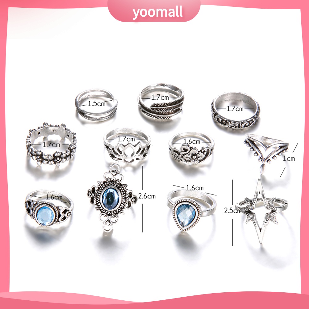Yomall♡ Bộ 11 NhẫN Midi HợP Kim ĐíNh Đá Xinh XắN