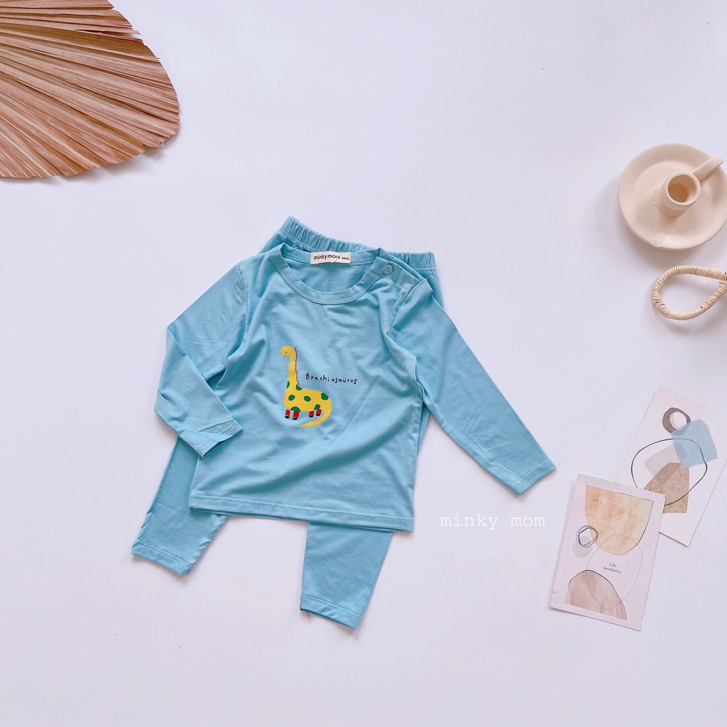 [Bé 7-32kg] Bộ Dài tay nút cài vai Minky Mom Thun Lạnh mềm mịn mát in hình cho bé trai, bé gái từ 7-32kg [ HÀNG CHUẨN ]
