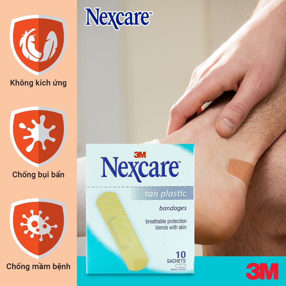 Băng Keo Cá Nhân Nexcare 3M Tan Plastic Bandages 10 Miếng