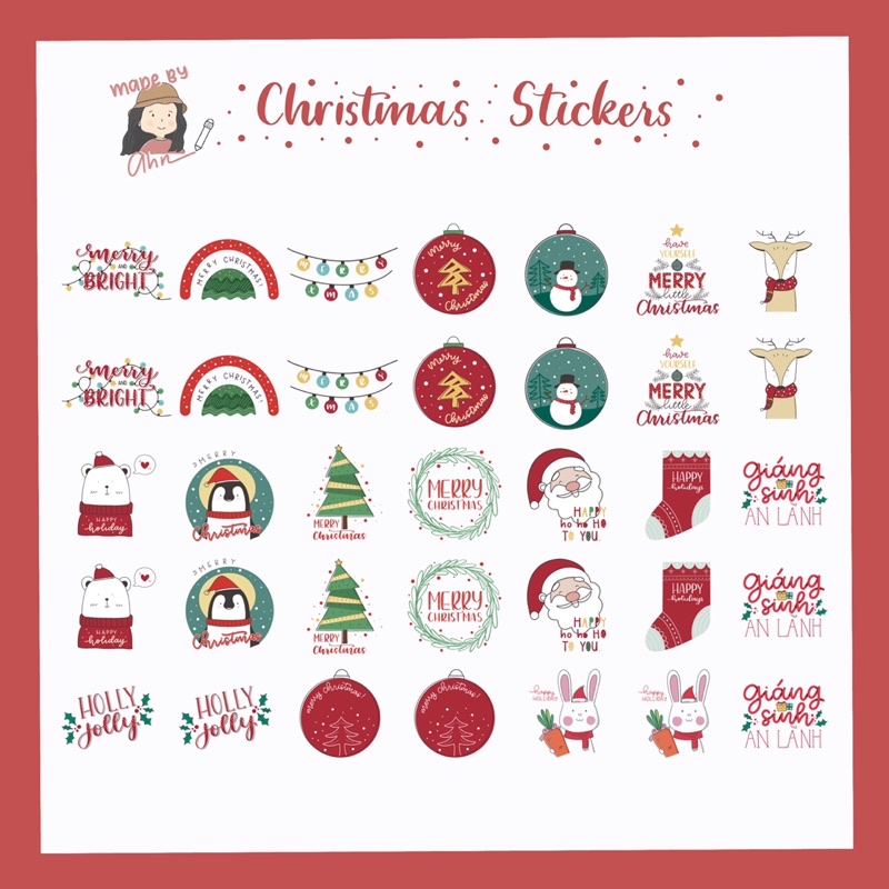 Set 35 Sticker GIÁNG SINH trang trí gói quà, dán niêm phong gói hàng - MADE BY AHN thiết kế