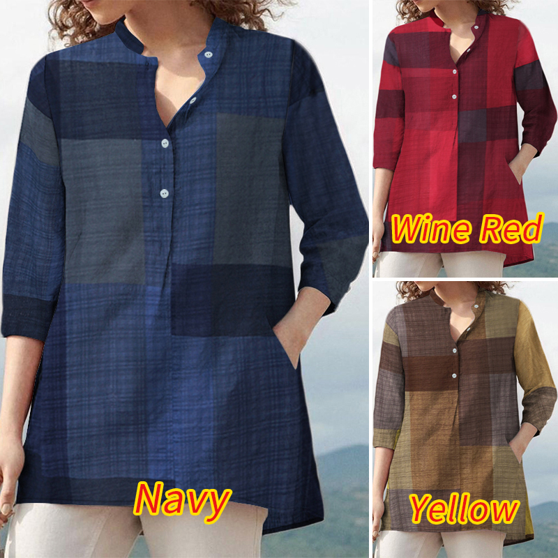 Áo Sơ Mi Nữ ZANZEA Tay Áo 3/4 Cổ Chữ V Form Rộng Thời Trang Hàn