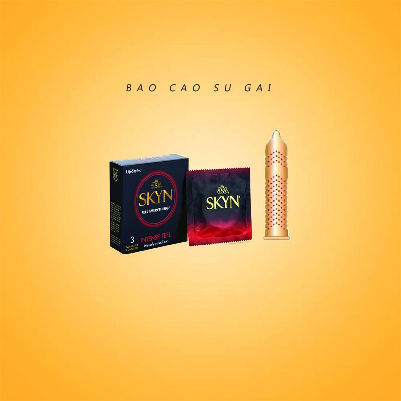 [Skyn]Bao cao su có gai LifeStyles SKYN Intense Feeling Non-latex bcs gai lượn sóng cao cấp 3 bao