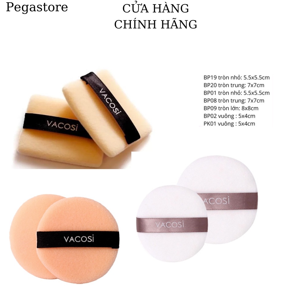 Bông trang điểm Vacosi size nhỏ / trung/ lớn hình tròn/ vuông BP19, BP20, BP01, BP08, BP09, BP02, PK