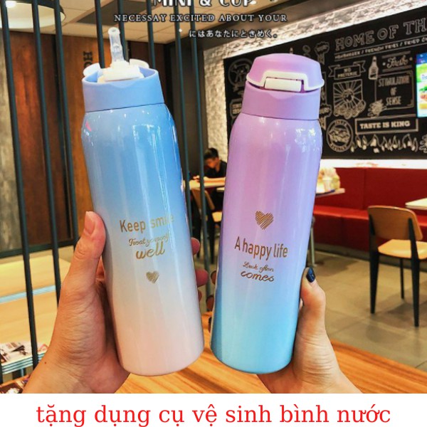 Bình giữ nhiệt 500ml chất liệu inox 304 có ống hút