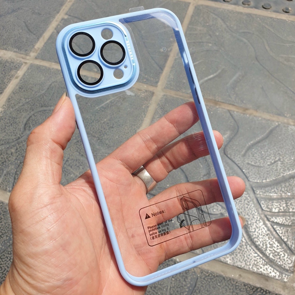 Ốp lưng kính X&M cho iPhone 14 Pro Max, 14 Plus, 13, 13 pro, 13 Pro Max, 12 Pro Max viền màu, Bảo vệ cụm camera siêu đẹp