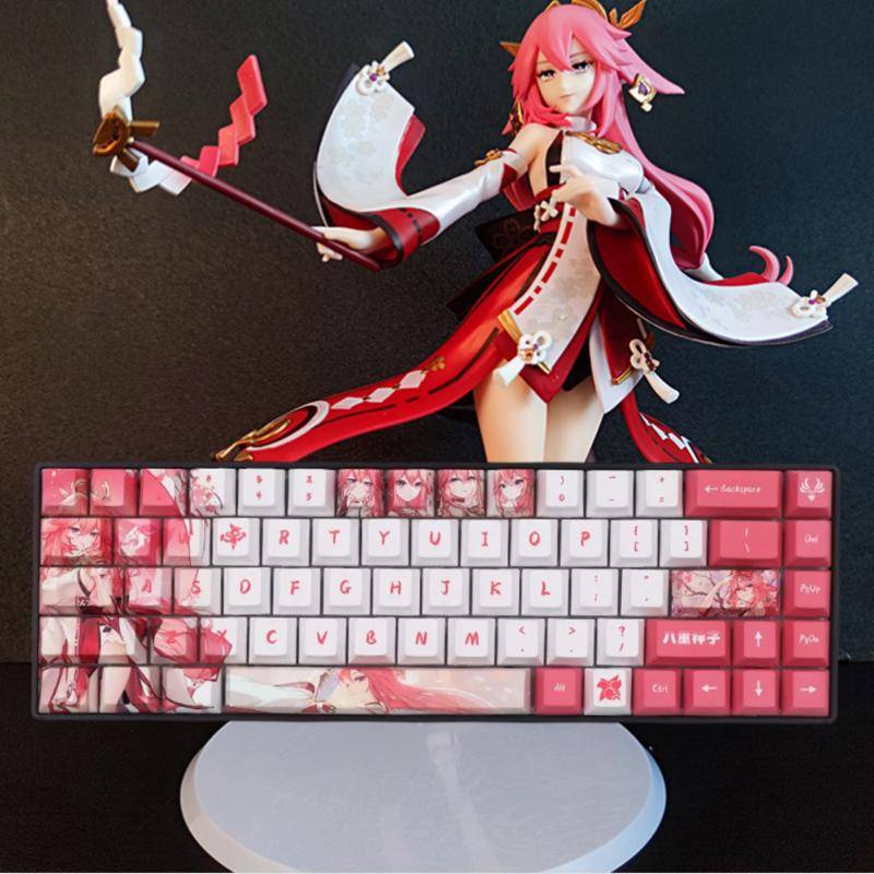 Genshin Impact Yae Miko Keycap PBT Set 132 Nút Bàn Phím Yae Miko PBT Màu Hồng Trắng Cá Tính