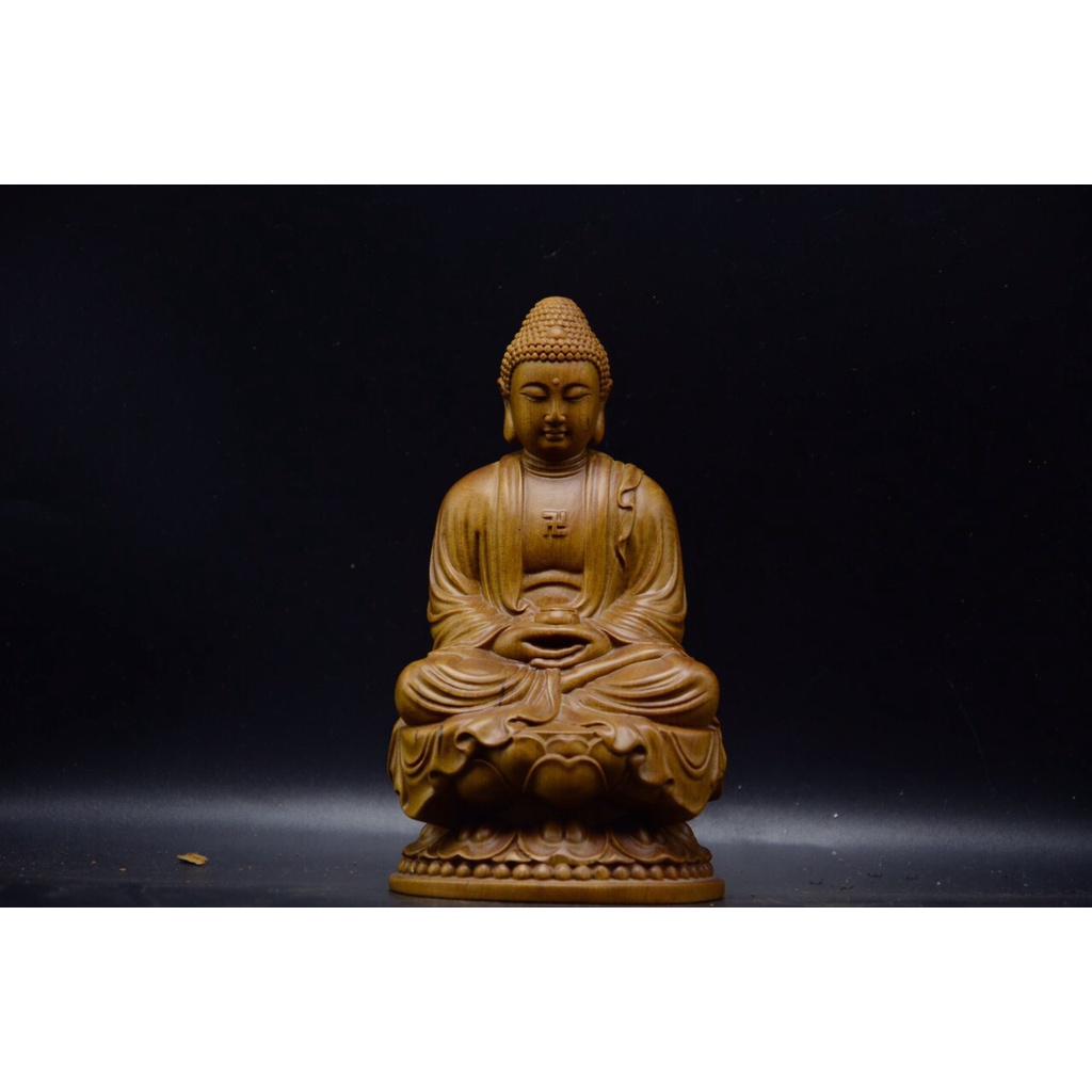 Tượng phật bà quan âm đục 2 mặt - đặt tablo ô tô 12x6 cm gỗ bách xanh