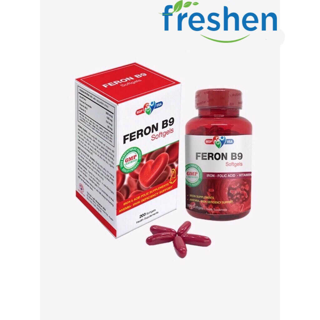 Thực phẩm chức năng bổ sung sắt Feron B9 Mediphar Usa Lọ 120 viên nang mềm (Bổ sung sắt và các vitamin tạo máu)