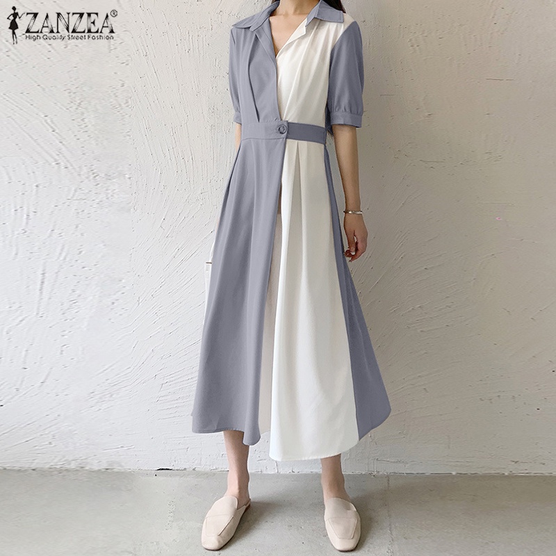 Đầm ZANZEA ngắn tay cổ chữ v thời trang nữ tính