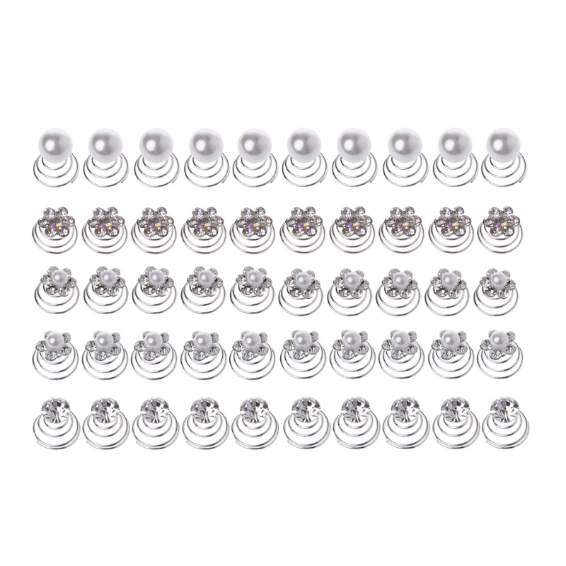 Set 10 Kẹp Tóc Dạng Xoắn Ốc Đính Hoa Và Ngọc Trai