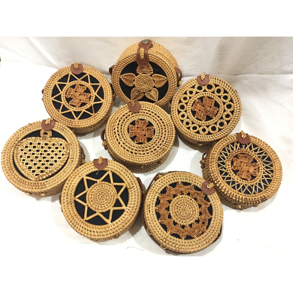 Túi mây đi biển có hoa văn Đường kính D20 - Phong cách Boho, retro, Quà Tặng Việt Nam Siêu Xinh Xắn,  Phụ Kiện Áo Dài