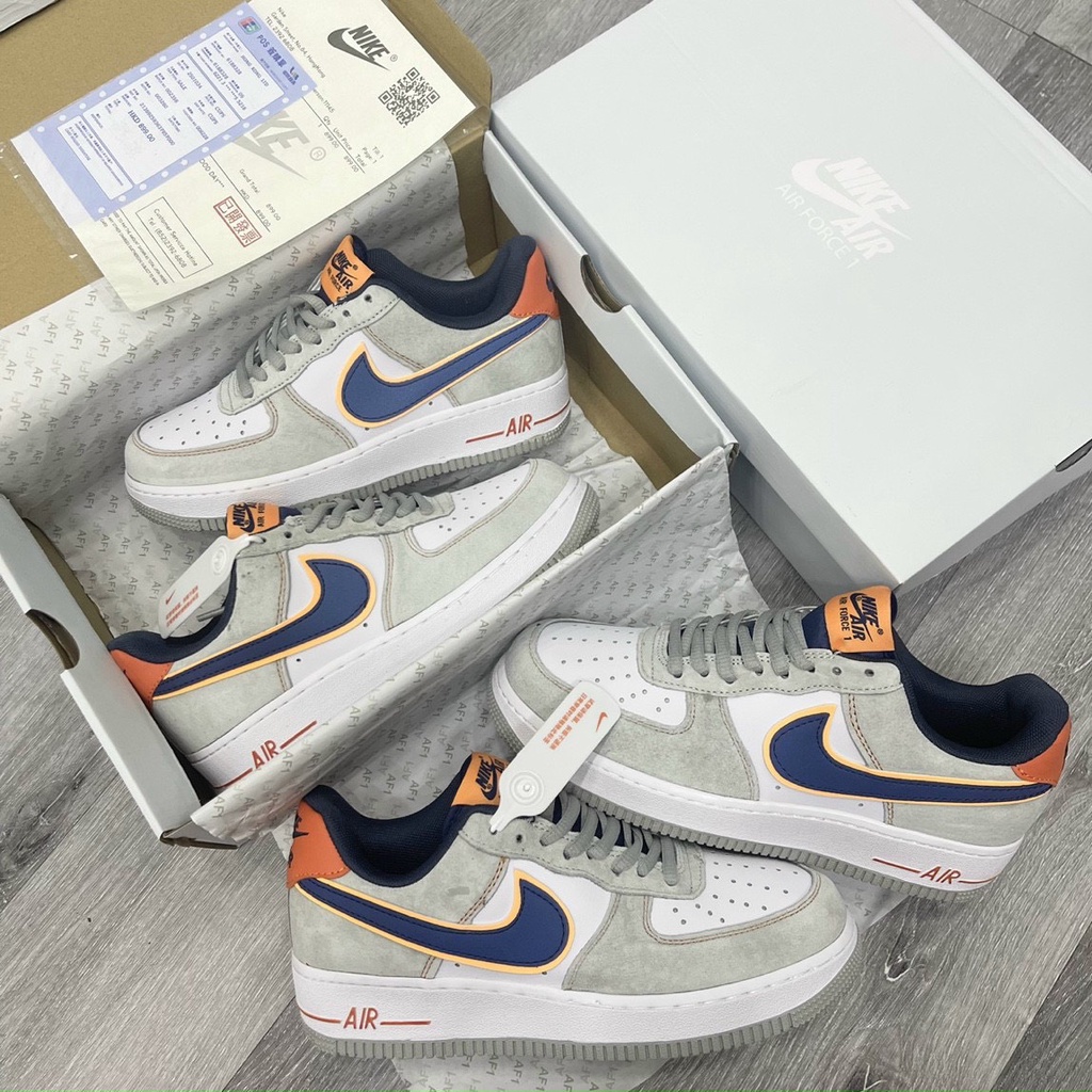 Giày Air Force 1 Xám gót cam, AF1 Gót Cam Custom Bản S.C Full Box+Phụ Kiện
