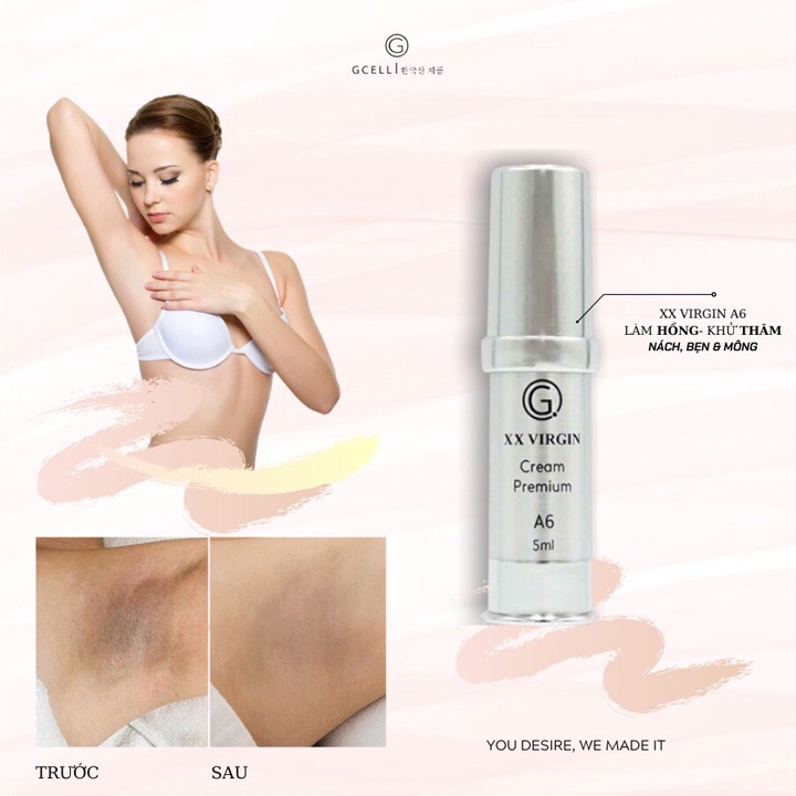 Kem Giảm Thâm Nách, Mông, Bẹn Gcell XXVIRGIN A6, Kem Khử Thâm Giúp Loại Bỏ Vùng Da Thâm Sạm Lọ 5ml