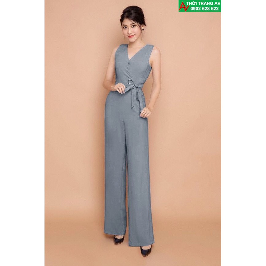 Jumpsuit - Đồ bay dài ống suông cổ V thắt nơ eo xinh xắn - AV5907