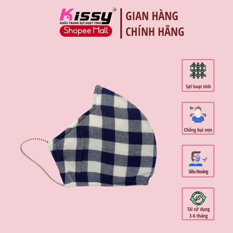 Khẩu Trang Vải 3 Lớp Kissy Người Lớn Size L Cho Nam Họa Tiết Kẻ Sọc Đen Chống Nắng Và Chống Bụi Mịn Hiệu Quả