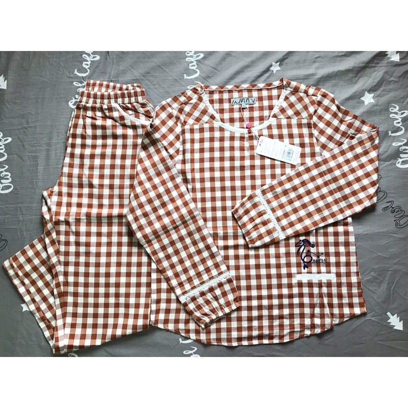 Bộ ngủ Pyjama Winny thu đông vải caro size M/L