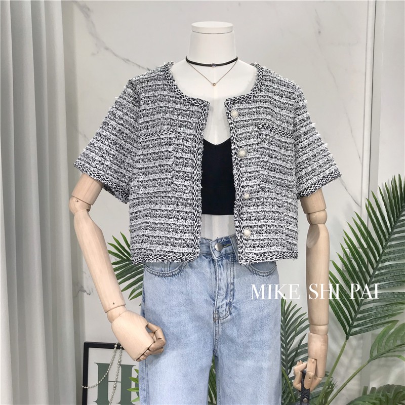 Ảnh thật 3 hình cuối-2W541.Áo Tweed cộc tay xuân hè dáng ngắn kiểu Pháp