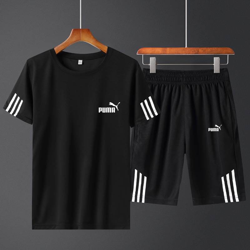 ADIDAS Bộ Đồ Thể Thao Puma Gồm Áo Thun Tay Ngắn + Quần Short Dáng Rộng Có Size Lớn-5xl Dành Cho Nam Giới