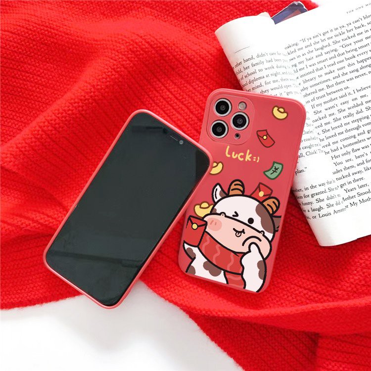 Ốp lưng iphone Lucky Cow cạnh vuông 5/5s/6/6plus/6s/6splus/7/7plus/8/8plus/x/xr/xs/11/12/pro/max/plus/promax