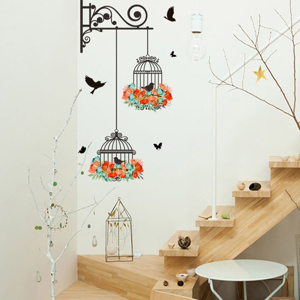 Bình Nước BK Kiểu Dáng Đơn Giản Hiện Đại✿Miếng Dán Tường Hình Lồng Chim Trang Trí Phòng Ngủ Cho Bé
