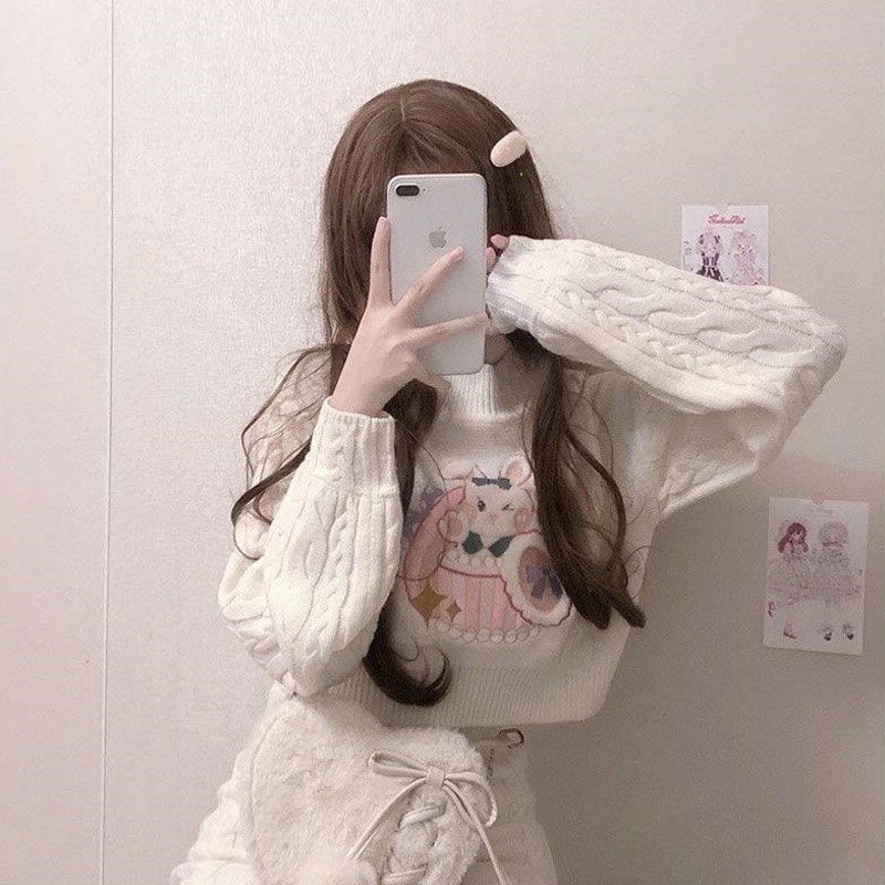 Bộ Áo Sweater Dệt Kim Phối Chân Váy Ngắn Thêu Hình Thỏ Kiểu Nhật Bản Thời Trang Mùa Thu Mới Cho Nữ 2021