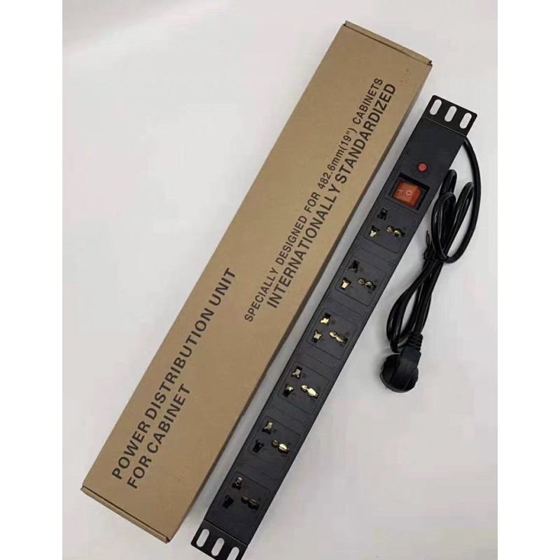 Thanh nguồn PDU nhựa 6 ổ cắm đa năng lắp cho tủ rack, có công tắc và cầu chì bảo vệ