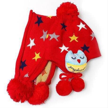 Set khăn len kèm mũ giữ ấm họa tiết đáng yêu cho bé