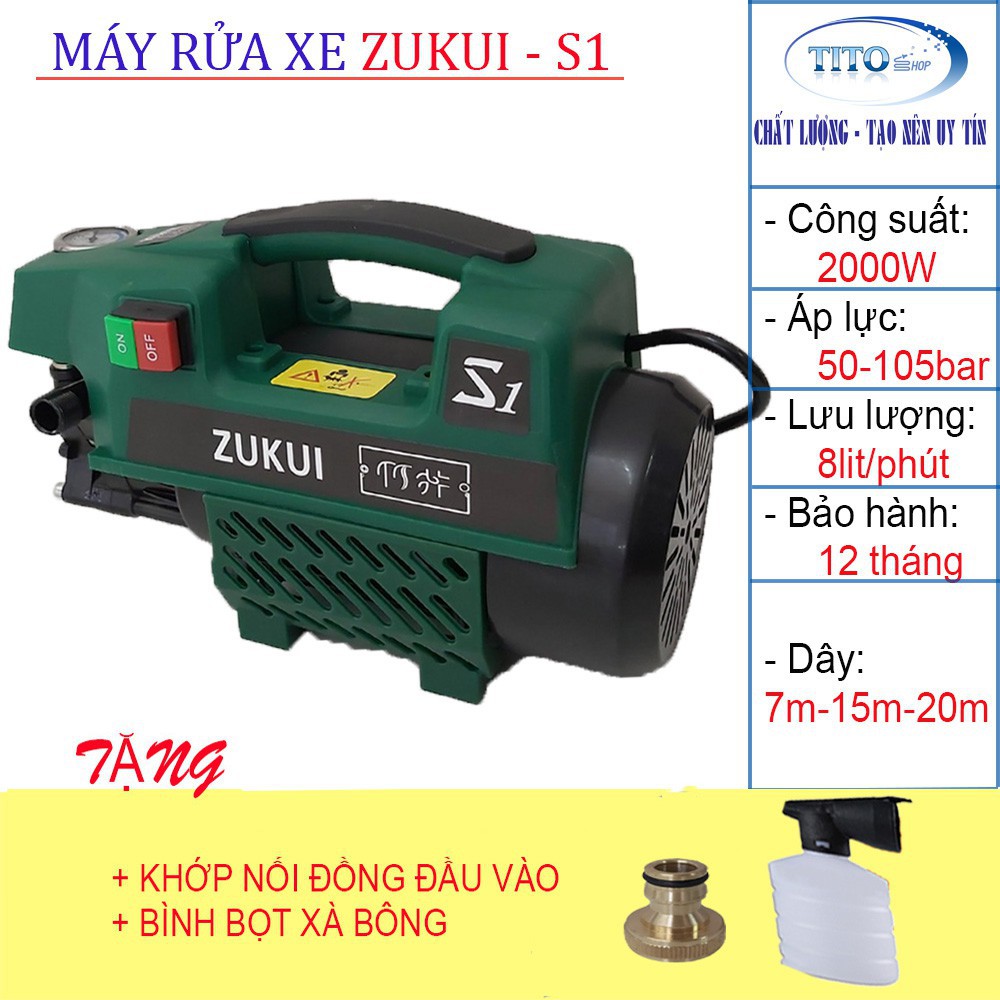 Máy rửa xe Zukui S1 - 2000W - Tặng bình tạo bọt tuyết - Bảo hành 12 tháng - COS SHOP