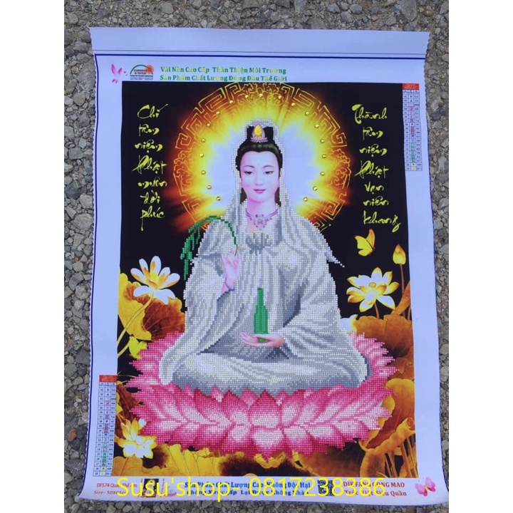 Tranh đính đá cao cấp ABC  Phật bà quan âm DF574 50×65cm, LV503 47x59, LV504 ; tranh thêu LV3517, LV3518