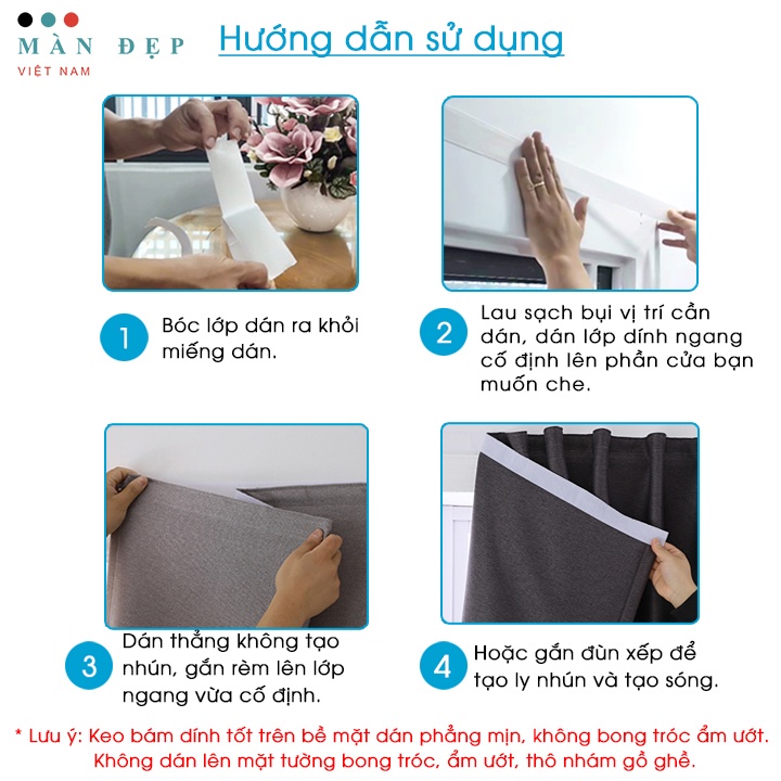 Rèm cửa dán tường cao cấp chống nắng trang trí nội thất, màn dán không cần thanh treo rèm RC06