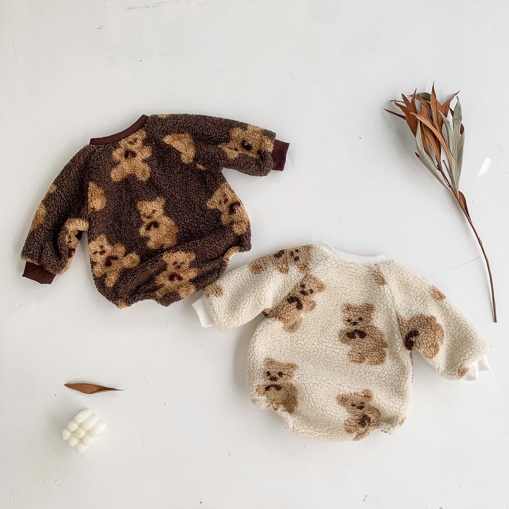 Áo liền quần tay dài phối lông dày thời trang mùa thu cho bé gái sơ sinh