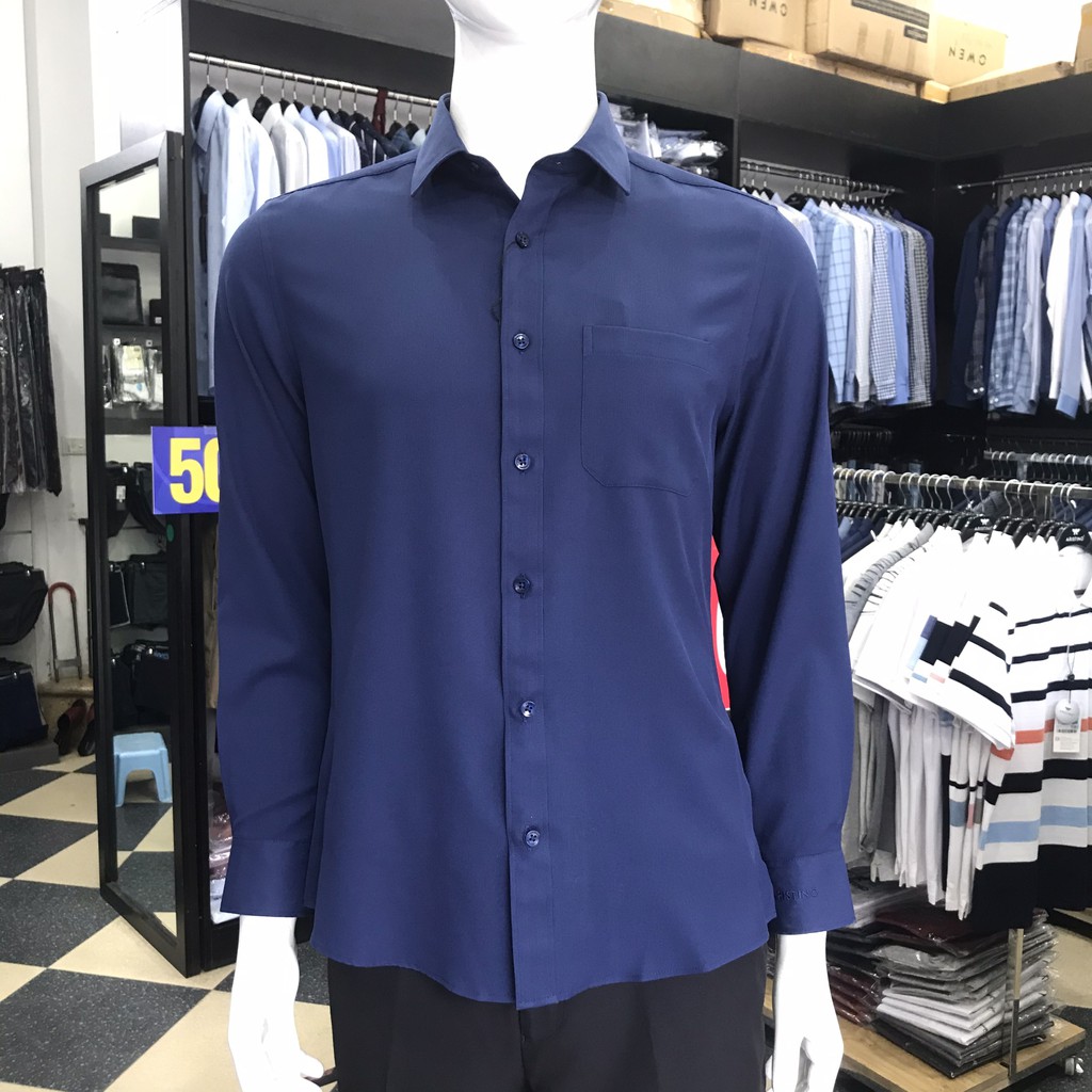 Áo Sơ Mi Nam Dài Tay ARISTINO ALS07909 Somi Công Sở Cao Cấp Màu Xanh Đậm Kẻ Sọc Tăm Vải Nano Mềm Mát Dáng Suông Có Túi | BigBuy360 - bigbuy360.vn