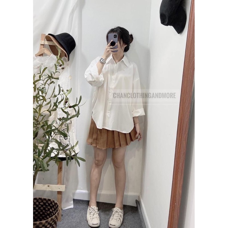 SET 3 MÓN ĐẦM SMI TRẮNG PHỐI CHÂN NÂU XẾP LI + ÁO GILE NÂU VIỀN