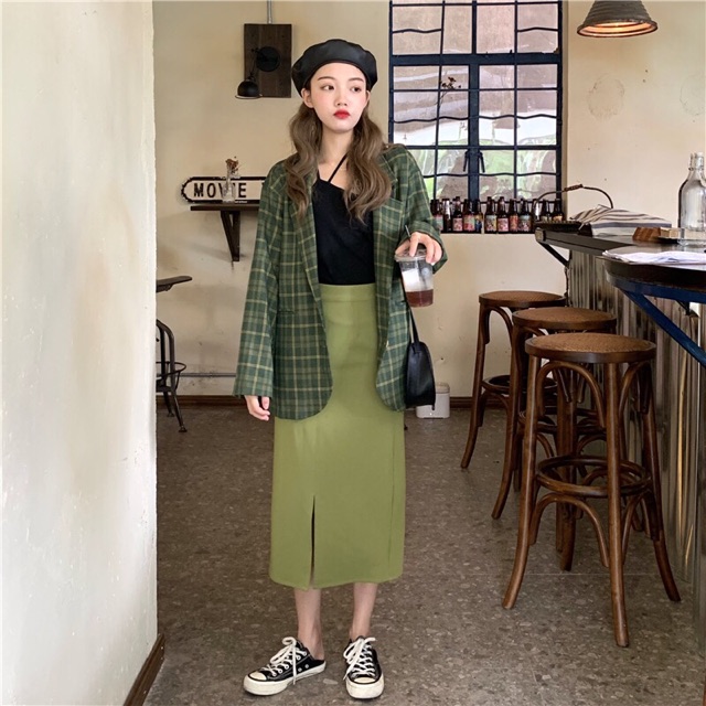 (SẴN ÁO) SET ÁO BLAZER CHÂN VÁY SUÔNG XẺ TÀ ULZZANG | BigBuy360 - bigbuy360.vn