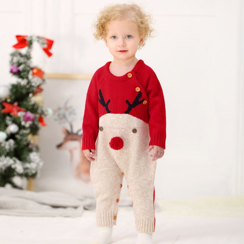 Áo Liền Quần Đan Len Tay Dài In Họa Tiết Tuần Lộc Hoạt Hình Dễ Thương Thời Trang Xuân Thu Cho