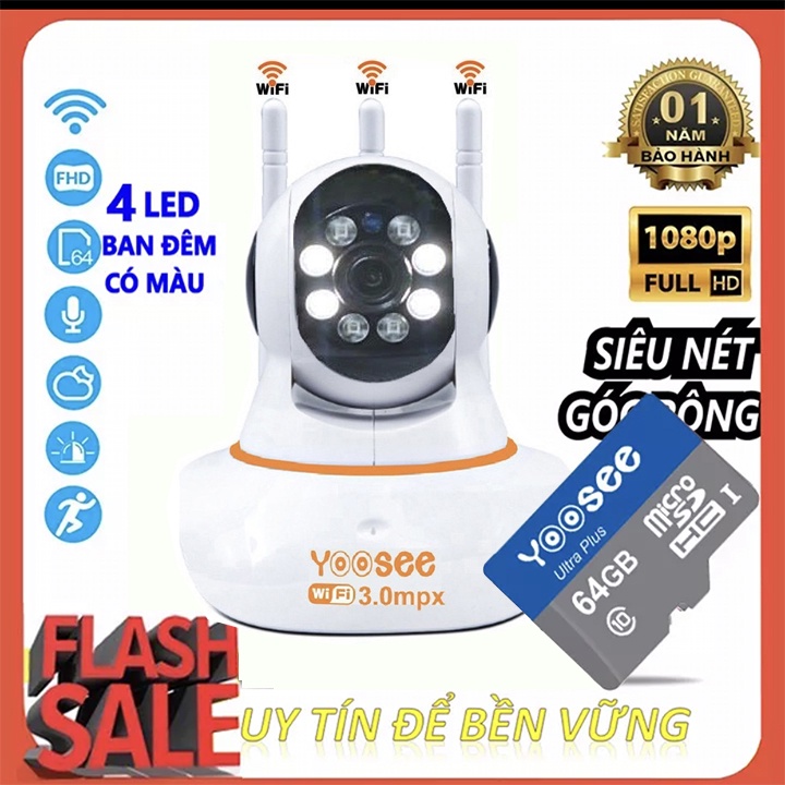 Camera IP Giám Sát Yoosee 360° FULLHD 2.0 Mpx (1920x1080) Siêu Nét BAN ĐÊM CÓ MÀU Kèm Thẻ Nhớ 64GB Phiên Bản Tiếng Việt