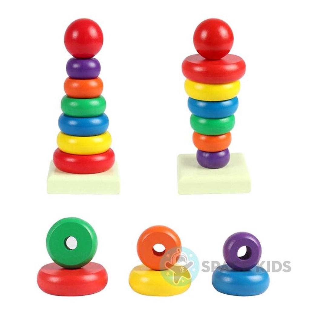 Tháp Gỗ Cầu Vồng Nhiều Màu Cho Bé