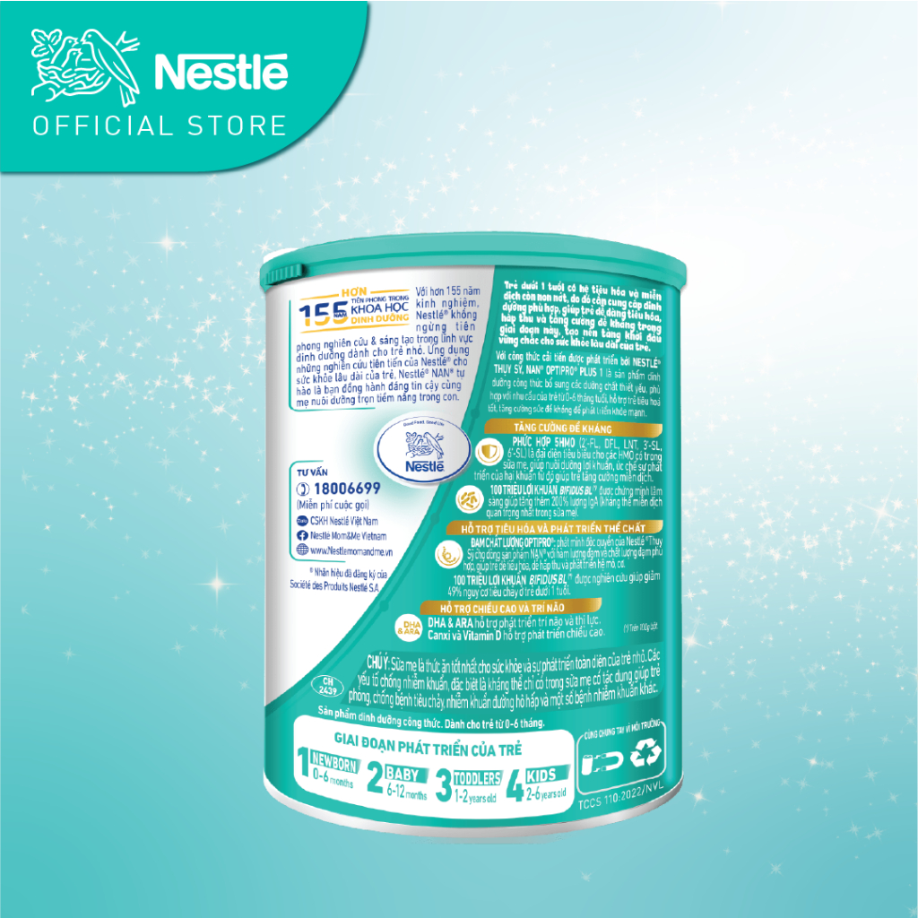 Sữa Bột Nestlé NAN OPTIPRO PLUS 1 800g/lon với 5HMO Sản Xuất Tại Thụy Sĩ