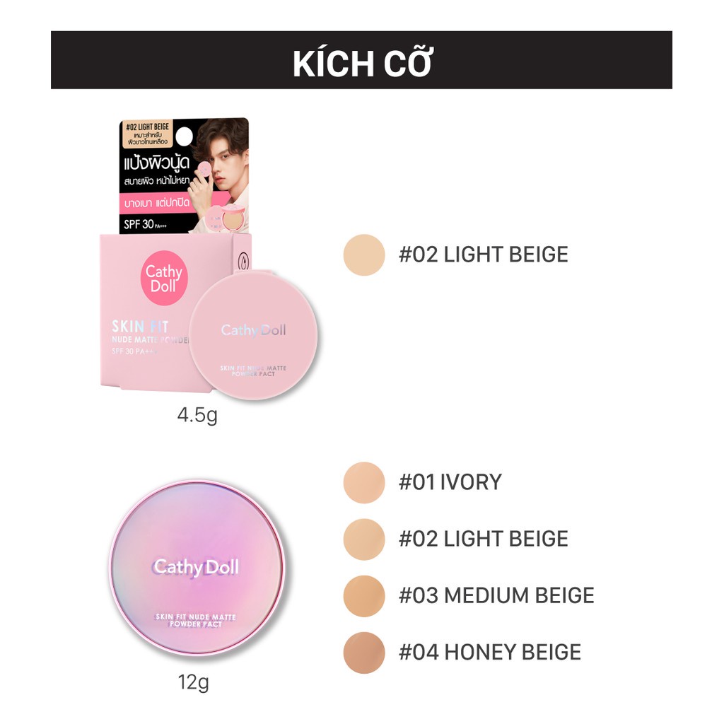 [CHÍNH HÃNG] Phấn phủ Cathy Doll Skin Fit Nude Matte Powder Pact SPF30 PA+++ 12g