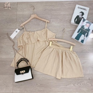 Set đồ bộ đùi 2 dây xếp tầng chất đũi thời trang, bộ đũi 2 dây mặc nhà đi chơi akin jeans, bd2d